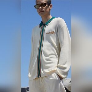 Playboy Pacsun Sweater Men's M  Ivory Green Knit Zip Front Logo Jacket